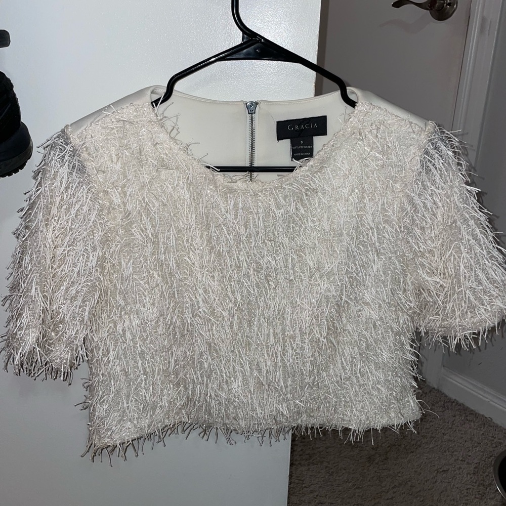 White Fringe Top